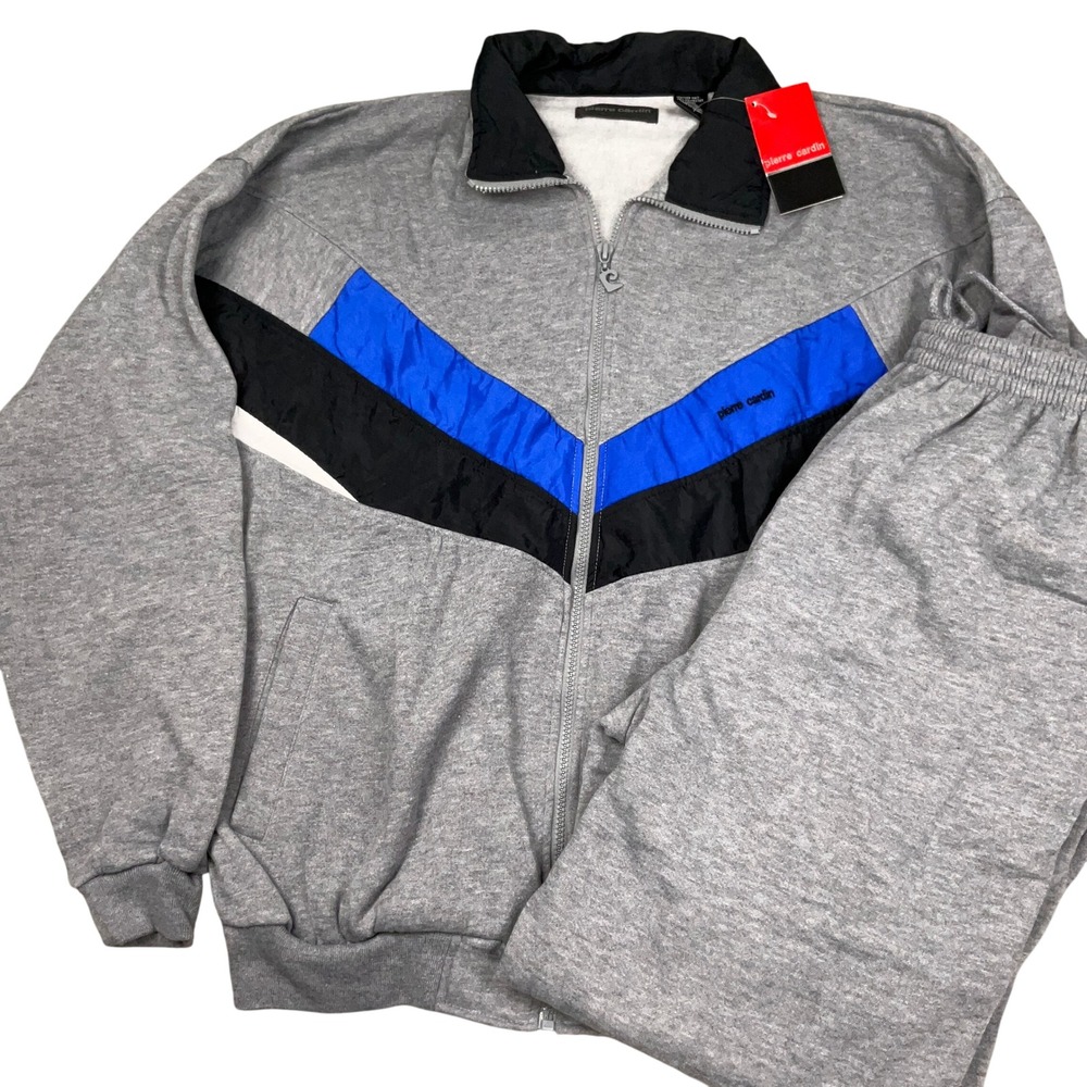 Pierre Cardin Tracksuit Mens Large Gray Retro Colorblock Jacket Jogger Set NWT